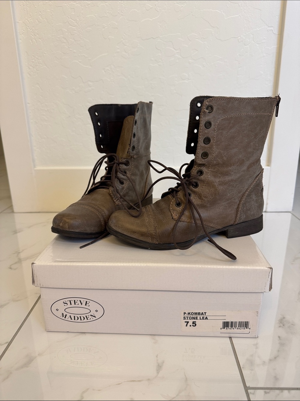 Steve Madden Stone Leather Lace-Up Combat Boots
